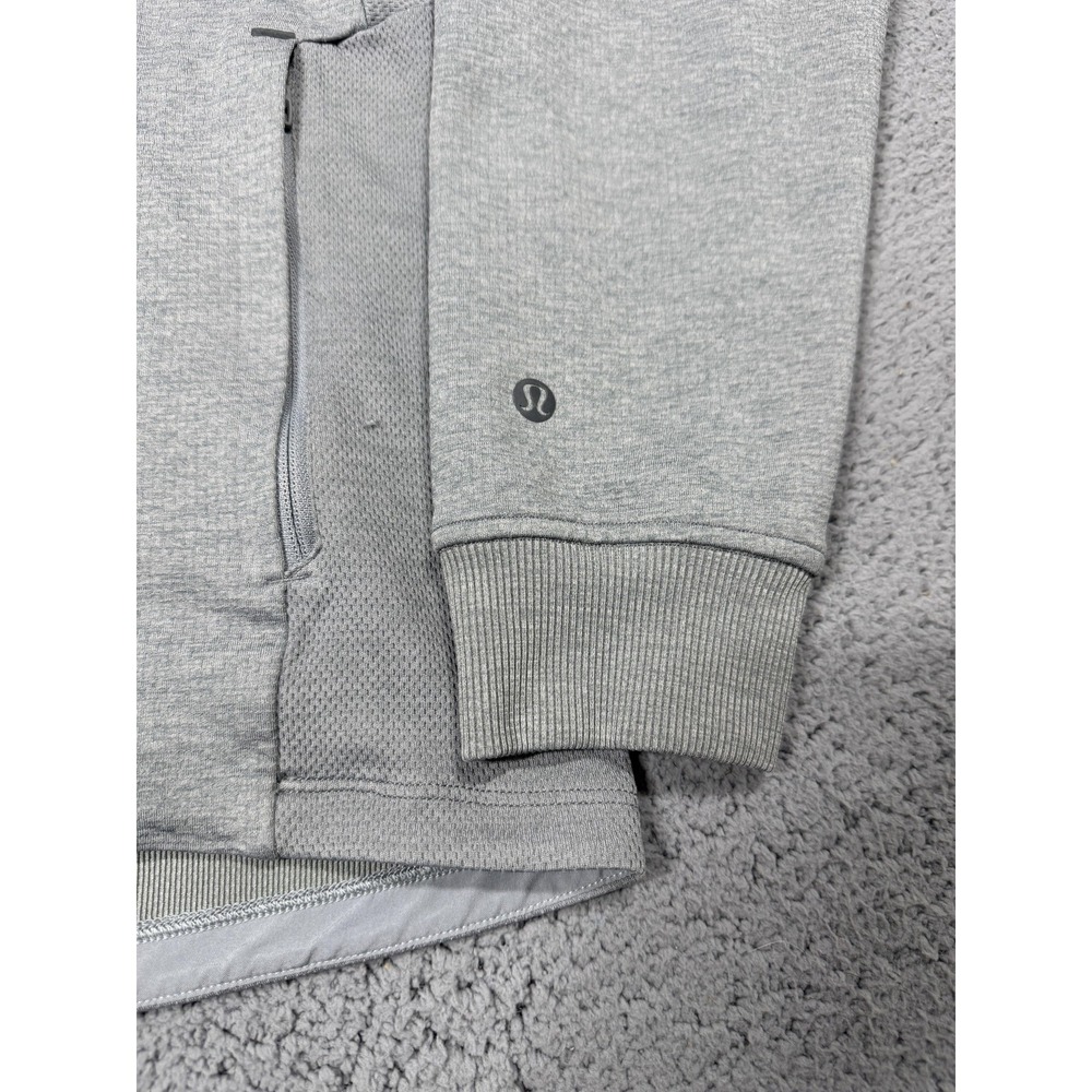 Lululemon Athletica Hoodie Mens Large Gray Pullover Zip Pockets Reflective Logo - Picture 2 of 8